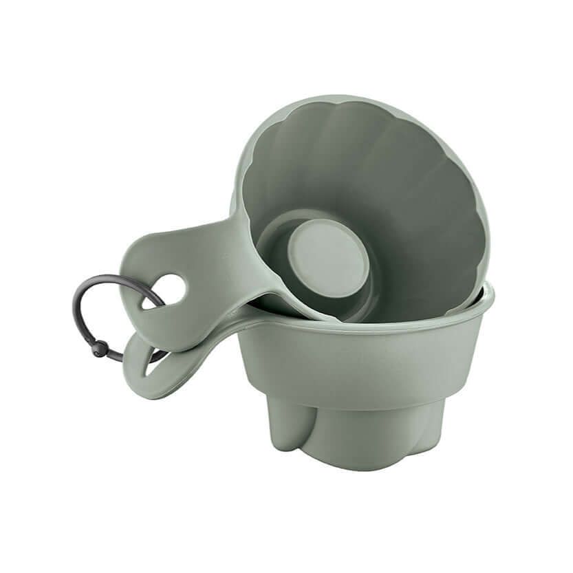 Gray pet bowl with a cup on a white background