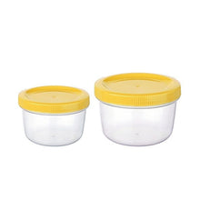 Load image into Gallery viewer, Two clear plastic storage containers with yellow screw-on lids, shown on a plain white background.
