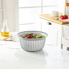 Load image into Gallery viewer, Bowls - Multi Purpose Linea Round Mixing Bowl - ( 3000 ml ) filled with fresh salad on a kitchen countertop.
