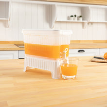 تحميل الصورة في عارض المعرض، 1 Pcs Beverage Dispenser with Dual-Use Stand - Plastic Food Container For Detox and Juice 4.5 Liters filled with orange juice.

