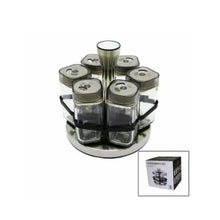 Load image into Gallery viewer, Shakers - Glass Spice seasoning jars Set of 6 with Plastic Lids &amp; Holder displayed in a stylish holder.
