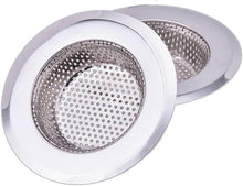 تحميل الصورة في عارض المعرض، Two stainless steel sink strainers with white plastic covers on a white background
