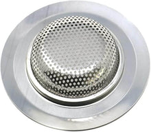 تحميل الصورة في عارض المعرض، Stainless steel kitchen drain strainer with perforated design on a white background
