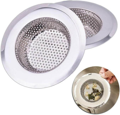 Metallic kitchen drain strainer with perforated design on a white background