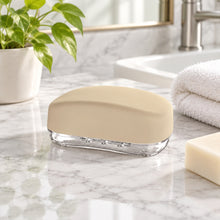 Load image into Gallery viewer, Beige soap box with lid on a bathroom counter
