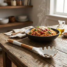 تحميل الصورة في عارض المعرض، White pasta server with wooden handle on a white background
