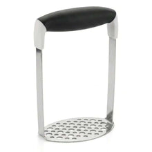تحميل الصورة في عارض المعرض، Metal potato masher with black handle on a white background
