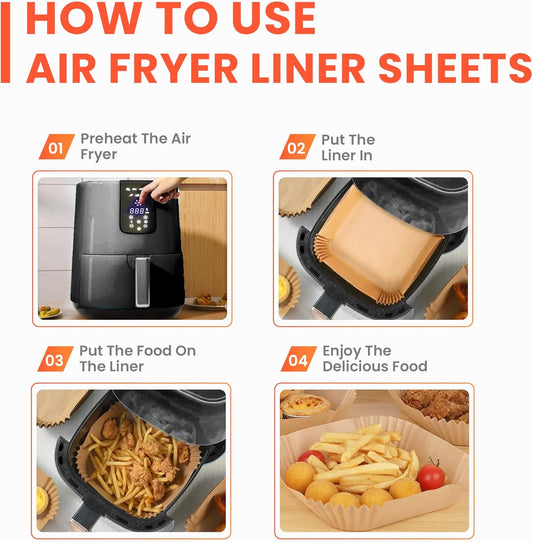 Air Fryer Disposable Paper Liners (20 x 20 cm) - 100 Square Non-Stick Disposable Air Fryer Paper