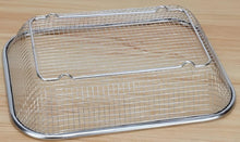 تحميل الصورة في عارض المعرض، A rectangular stainless steel wire mesh basket with a solid metal rim, shown on a light wood surface.
