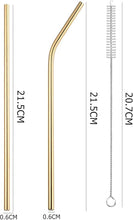 Load image into Gallery viewer, Straws - Reusable Stainless Steel Straws - (Set of 4 Pieces Straws with Cleaning Brush)
