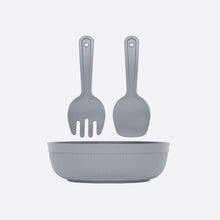 Load image into Gallery viewer, Gray bowl with two matching spoons on a white background
