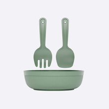 Load image into Gallery viewer, Green children's bowl set with fork and spoon on a white background
