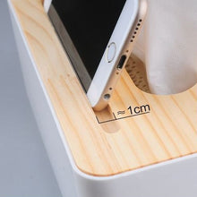 تحميل الصورة في عارض المعرض، Tissue Box - Plastic with Wooden Cover &amp; Mobile Slot - Paper Napkin Holder Case

