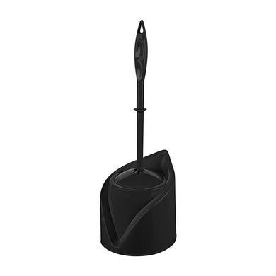 Black toilet brush and holder on a white background