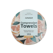 Load image into Gallery viewer, Packaging of HAODA Compression Towels with a floral design on a white background
