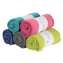Load image into Gallery viewer, Five rolled-up towels in blue, pink, gray, and green on a white background
