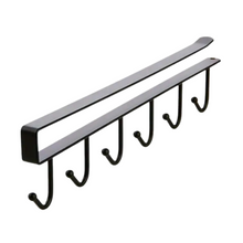 Load image into Gallery viewer, A black under cabinet hanging storage shelf hook with U-shaped hooks.
