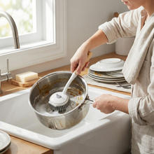 تحميل الصورة في عارض المعرض، Round Multipurpose Dust Cleaning Brush | Soft Bristle Hand Broom with Wooden Handle - White
