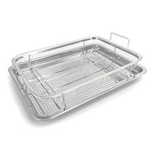 تحميل الصورة في عارض المعرض، 32x24cm Stainless Steel Air Fryer Basket &amp; Tray Set | Large Oven Crisper Mesh Rack - Silver
