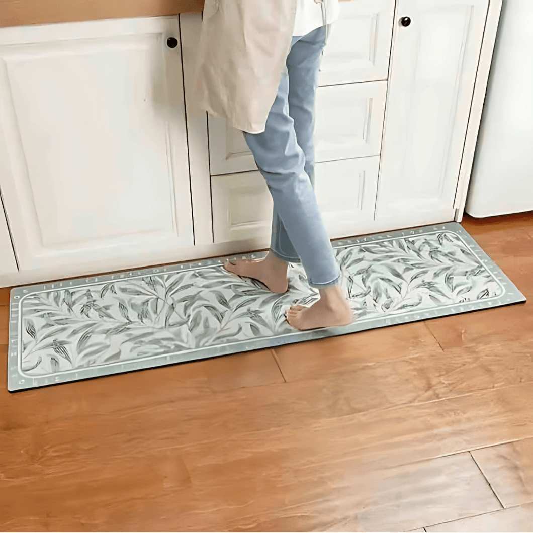 Anti-Slip Rubber Mat – 4mm Thick, Heavy-Duty Comfort Rug for Kitchen & Bathroom - (120 x 45 cm, 1 Piece) - Light Green Leaves Design