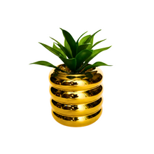 Load image into Gallery viewer, Artificial Succulent in Golden Porcelain Pot | Small Faux Plant for Modern Desk &amp; Shelf Decor
