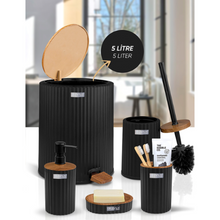 تحميل الصورة في عارض المعرض، Bathroom Accessories Set - 5 Pcs Decor Bathroom Set (Coliseum) - Wooden Frame - With Pedal Waste Bin
