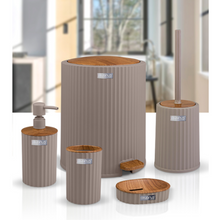 تحميل الصورة في عارض المعرض، Bathroom Accessories Set - 5 Pcs Decor Bathroom Set (Coliseum) - Wooden Frame - With Pedal Waste Bin
