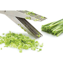Load image into Gallery viewer, Chopping board with chopped green onions and a knife on a white background
