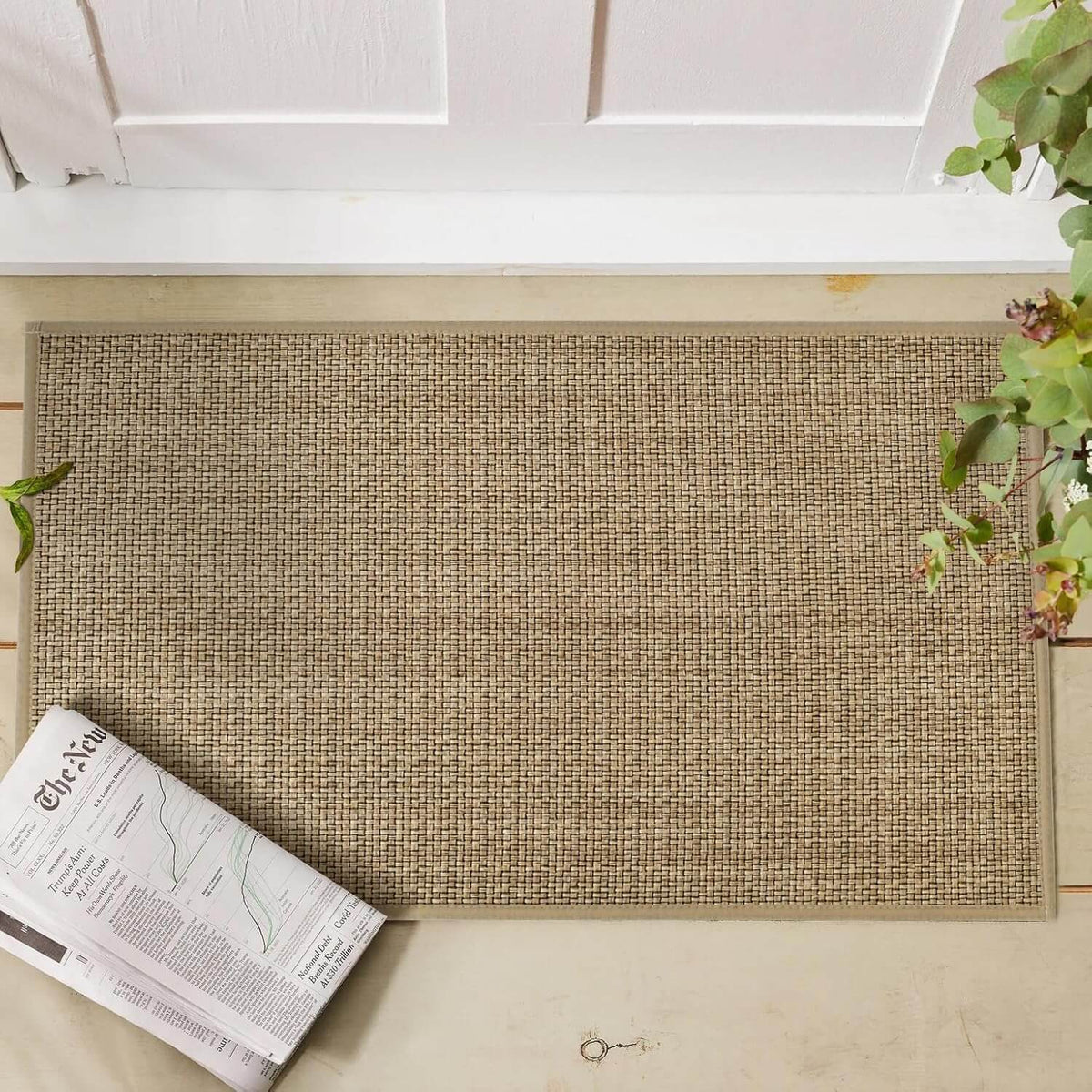 Braided Woven Area Rug (150x90cm)| Non-Slip Washable Floor Mat - Beige ...