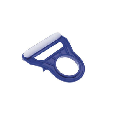 Blue and white kitchen peeler on a white background