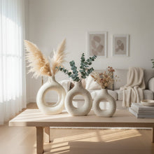 تحميل الصورة في عارض المعرض، Ceramic Vase Set of 3, Hollow Round Matte Vase for Room Decor, Modern Farmhouse Home Accents, Living Room, Book Shelf, Mantel and Minimalism Dining Coffee Table

