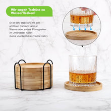 Load image into Gallery viewer, Coasters/Pads - Wooden Coaster - 6 Bamboo Round Coasters with 1 Iron Holder Stand
