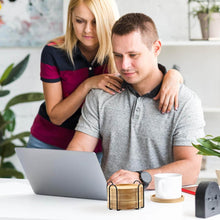 Load image into Gallery viewer, Coasters/Pads - Wooden Coaster - 6 Bamboo Round Coasters with 1 Iron Holder Stand
