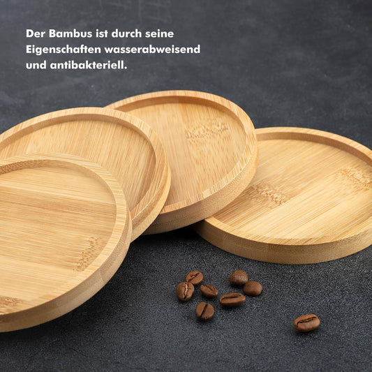 Coasters/Pads - Wooden Coaster - 6 Bamboo Round Coasters with 1 Iron Holder Stand