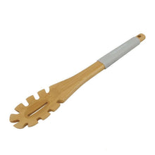 Load image into Gallery viewer, Wooden pasta server with a white handle on a white background
