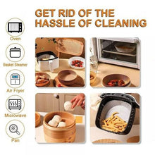 Load image into Gallery viewer, Non-stick disposable air fryer paper liners for clean and efficient cooking, compatible with oven, basket steamer, air fryer, microwave, pan
