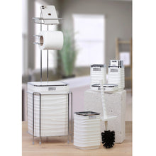 Load image into Gallery viewer, Bathroom Accessory Set with Holder - 6 Pcs Decor Bathroom Set (Luna x White x Silver Frame) with Silver Holder
