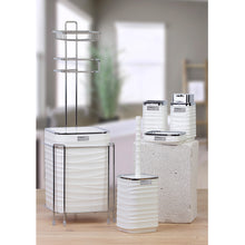 Load image into Gallery viewer, Bathroom Accessory Set with Holder - 6 Pcs Decor Bathroom Set (Luna x White x Silver Frame) with Silver Holder
