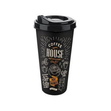 Load image into Gallery viewer, Cups/Mugs/Jars/Jugs - Plastic Reusable Coffee Cup with Lid - Termo Cup - 650 ml. Travel Mug featuring a black design.
