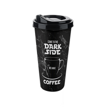 Load image into Gallery viewer, Cups/Mugs/Jars/Jugs - Plastic Reusable Coffee Cup with Lid - Termo Cup - 650 ml. Travel Mug featuring dark side coffee design.
