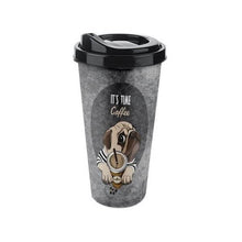 Load image into Gallery viewer, Cups/Mugs/Jars/Jugs - Plastic Reusable Coffee Cup with Lid - Termo Cup - 650 ml. Travel Mug featuring a cute pug design.
