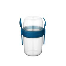Load image into Gallery viewer, Cups/Mugs/Jars/Jugs - Take'N Go Muesli Cup with Spoon &amp; Fork - 1100 ml, clear design with blue accents and utensils.

