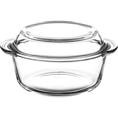 Heat resistant glass casserole with lid, 2.1L, ideal for baking and cooking, transparent design for monitoring.