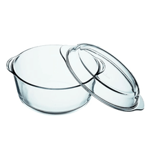 تحميل الصورة في عارض المعرض، Heat resistant glass casserole with lid, perfect for baking, cooking, and serving meals.
