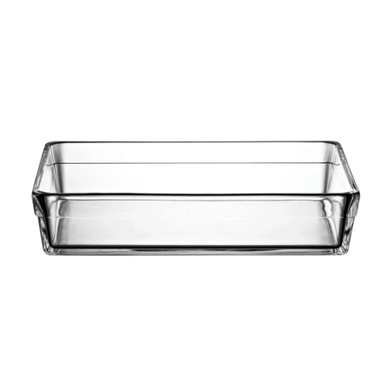 Rectangular heat resistant glass tray for baking, 2.4 liters, ideal for meal prep and storage.