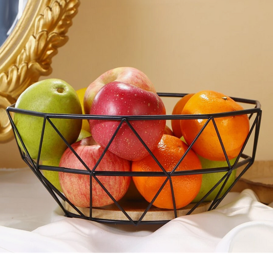 Decorative Fruit Bowl - 26.0 cm Metal & Wood Modern Fruit Bowl