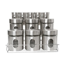 Load image into Gallery viewer, Shakers -  Kitchen Canister Set of 11 -  Stainless Steel 3 Tiers Stand with 6 Jars &amp; 5 Salt Shakers with Glass Window For Spices &amp; Grains.
