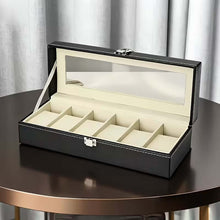 Load image into Gallery viewer, Makeup, Jewelry &amp; accessories Organizers - PU Leather Watch Display Case with Glass Lids and Removable Pillow - 6 Grids
