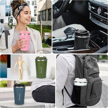 Load image into Gallery viewer, Stainless steel airtight cup in different settings, showcasing its sleek design for outdoor and daily use.
