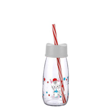 تحميل الصورة في عارض المعرض، Glass drinking bottle with straw featuring a cute cartoon character and star designs, ideal for kids.
